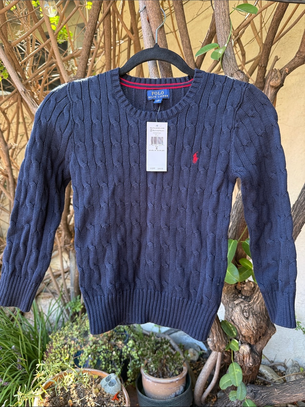 Polo by Ralph Lauren Navy Cable-Knit Crewneck Sweater with Red Pony